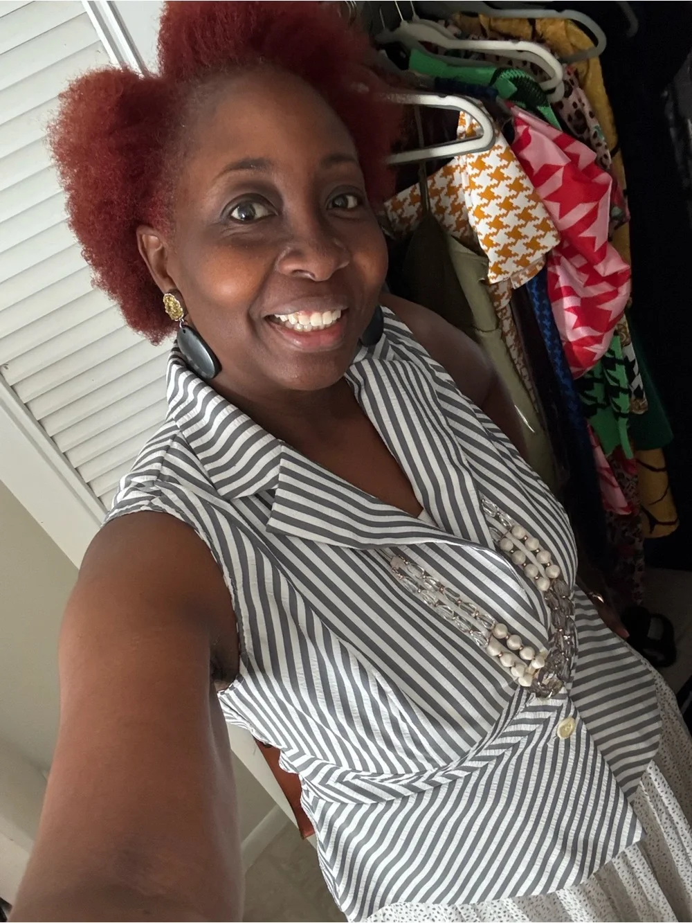 a new day Gray and White Striped Vest with Polka Dot Maxi Skirt Set - Picture 2 of 3